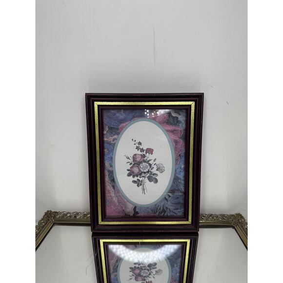 Vintage Gold/Mahogany Botanical/Floral pictures set of 2 - Picture 4 of 9